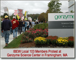 IBEW Local 103 members picketing Genzyme Corporation